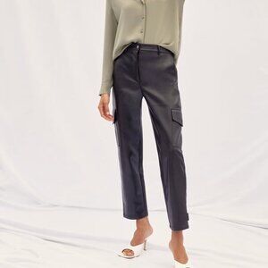 Aritzia Wilfred Modern Cargo Pants- High Waisted Black Vegan Leather Pant-Size 2